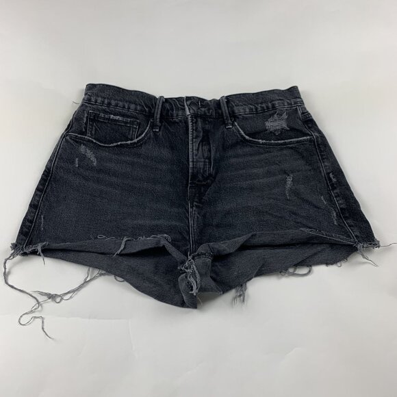 Good American Black Washed Distressed Denim Cutoff Shorts 6 - Picture 1 of 4